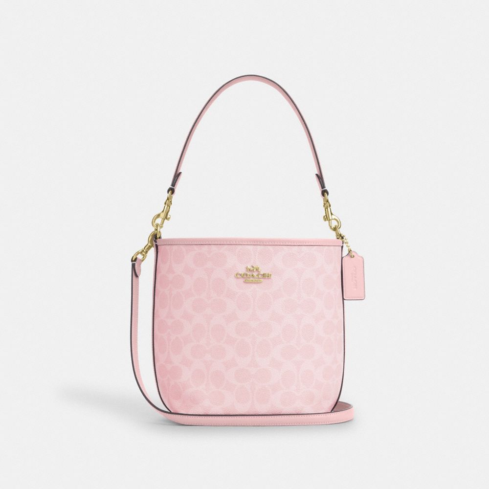 City Bucket Bag In Signature Canvas - CT800 - Gold/Powder Pink