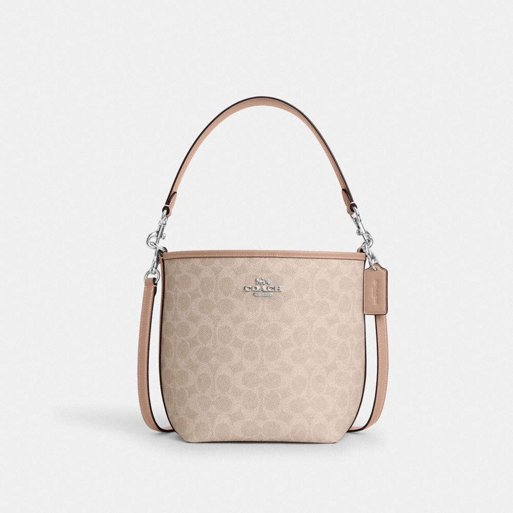 COACH CT800 City Bucket Bag In Signature Canvas SV/SAND/TAUPE