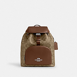 Pace Large Backpack In Signature Canvas - CT810 - Silver/Khaki/Saddle