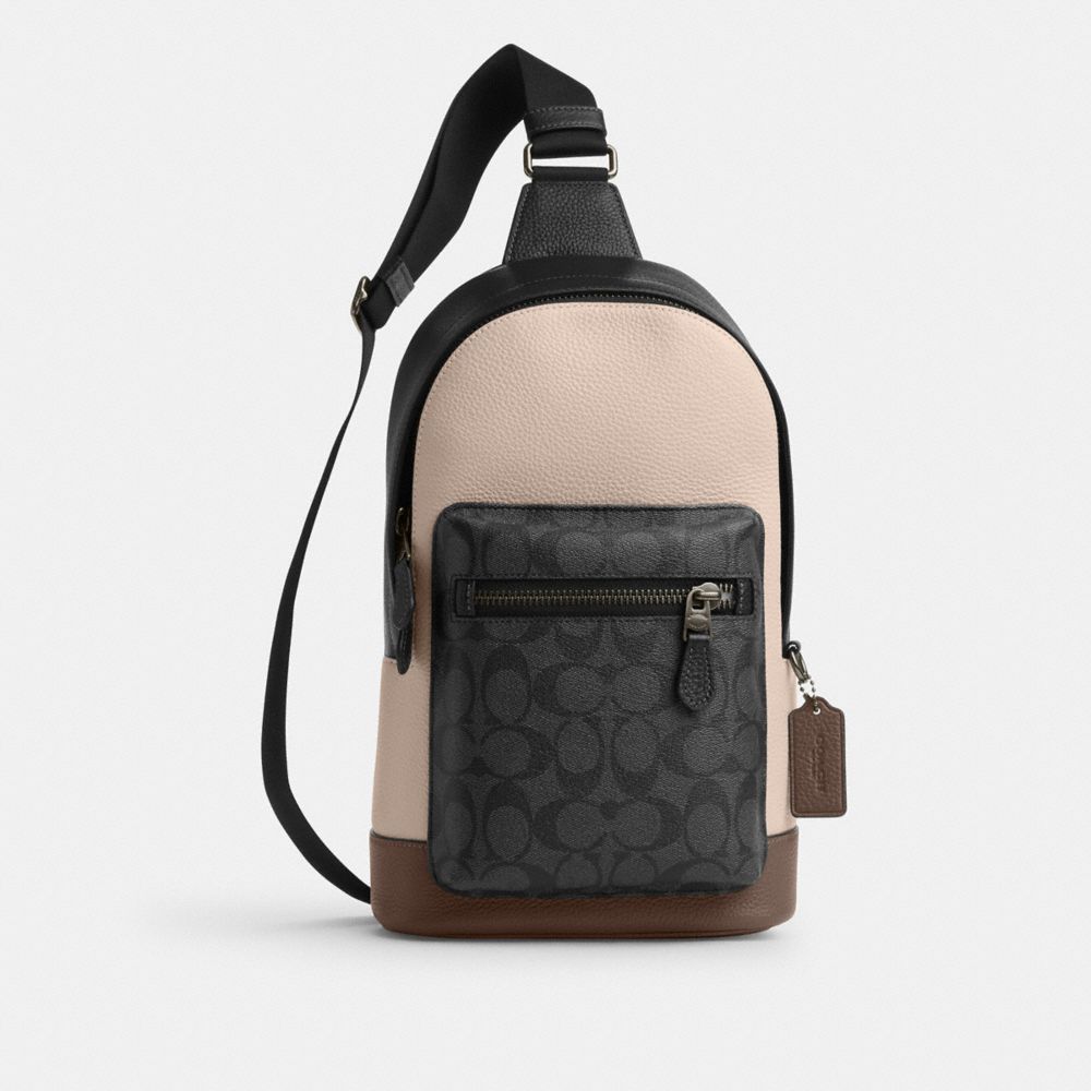 COACH CT814 West Pack In Colorblock Signature Canvas Qb/Steam/Charcoal/Dark Stone