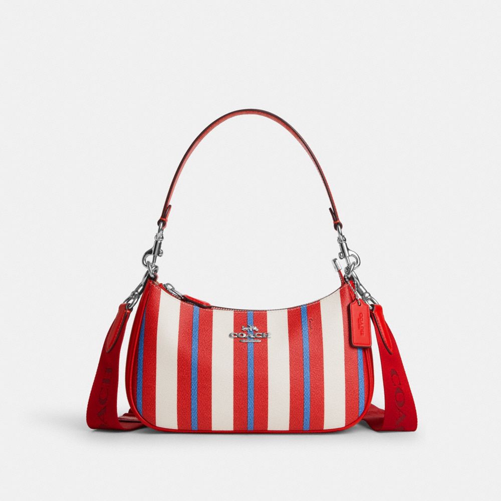 Teri Shoulder Bag With Stripe Print - CT823 - Silver/Chalk Multi