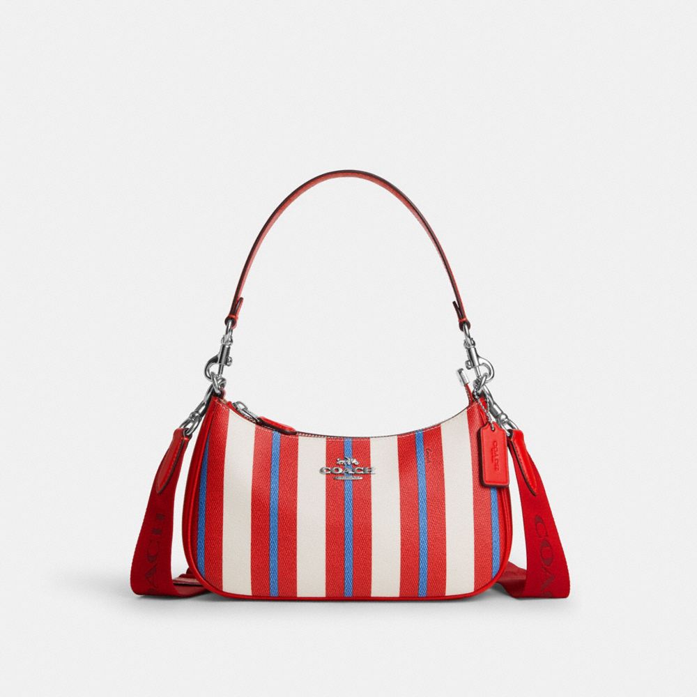 COACH CT823 Teri Shoulder Bag With Stripe Print SILVER/CHALK MULTI