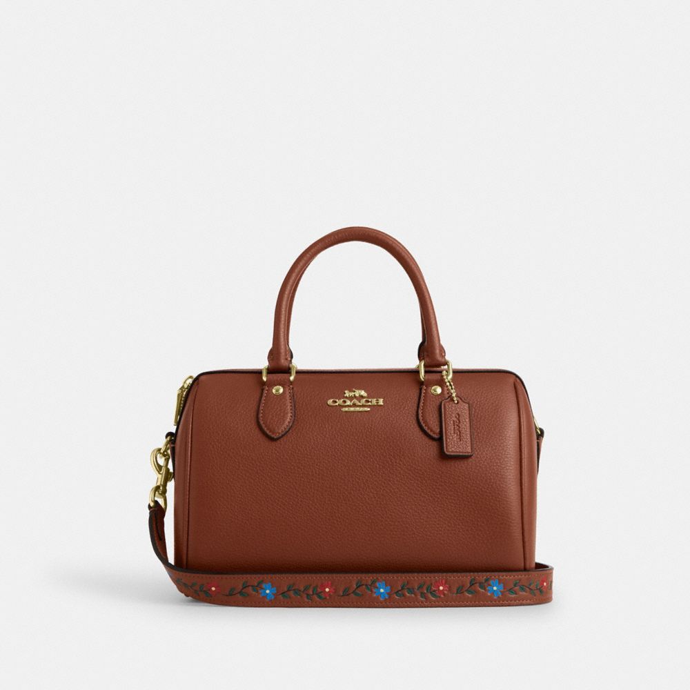 COACH CT841 Rowan Satchel Bag With Tooling GOLD/REDWOOD MULTI