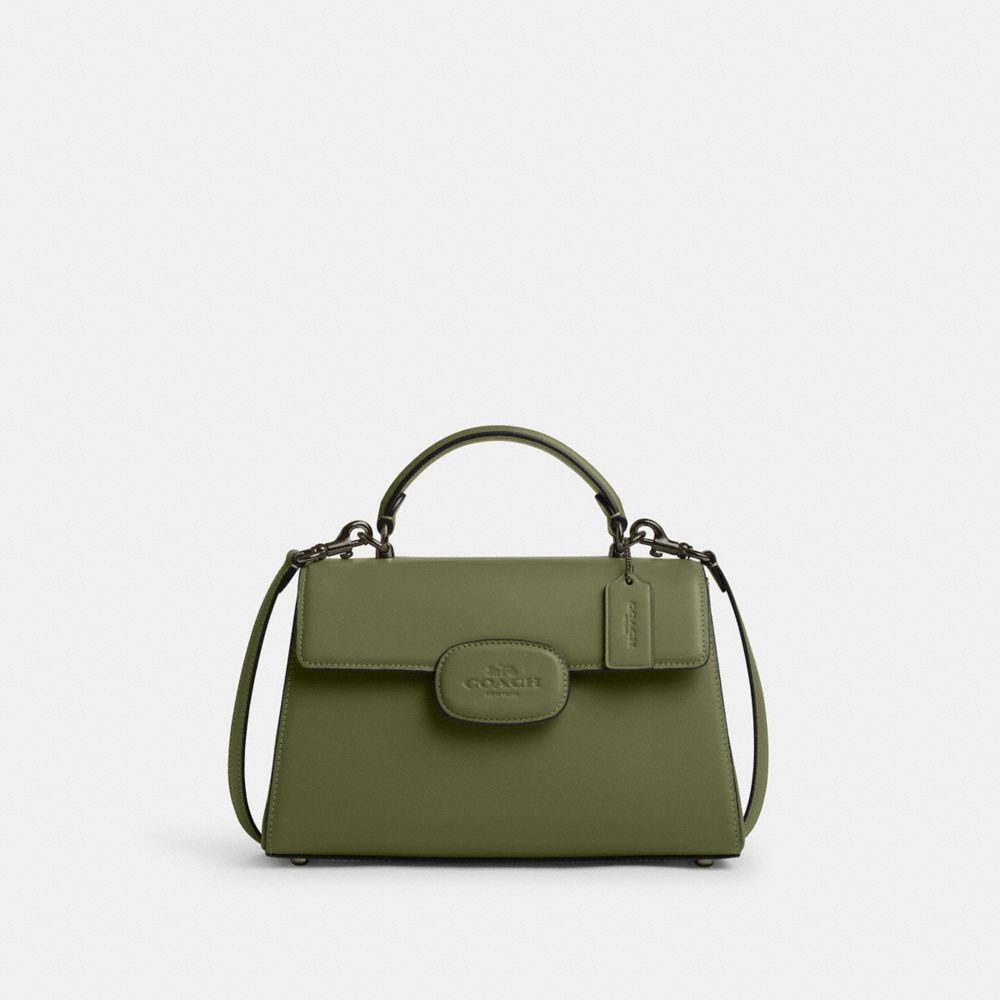 COACH CT852 Eliza Top Handle With Leather Covered Closure GUNMETAL/MILITARY GREEN