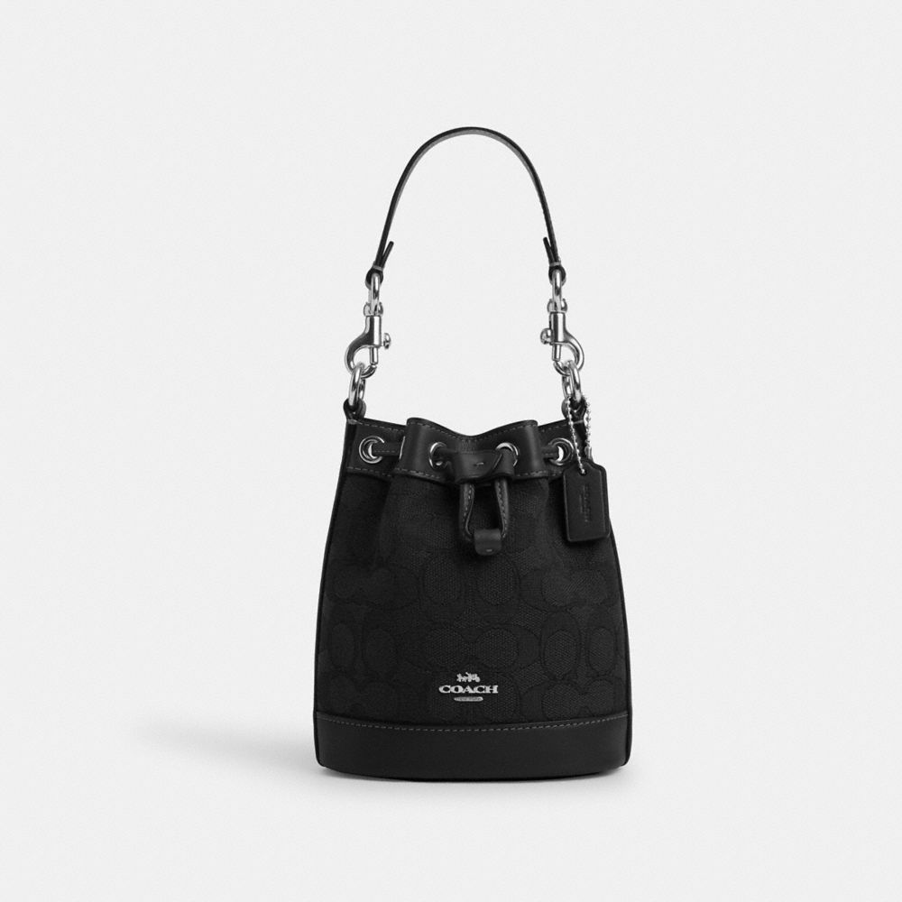 COACH CT863 Mini Bucket Bag In Signature Jacquard SILVER/BLACK