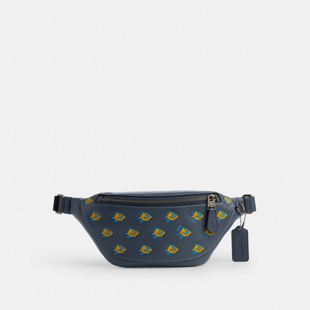 Warren Mini Belt Bag With Fish Print - CT872 - Gunmetal/Denim Multi