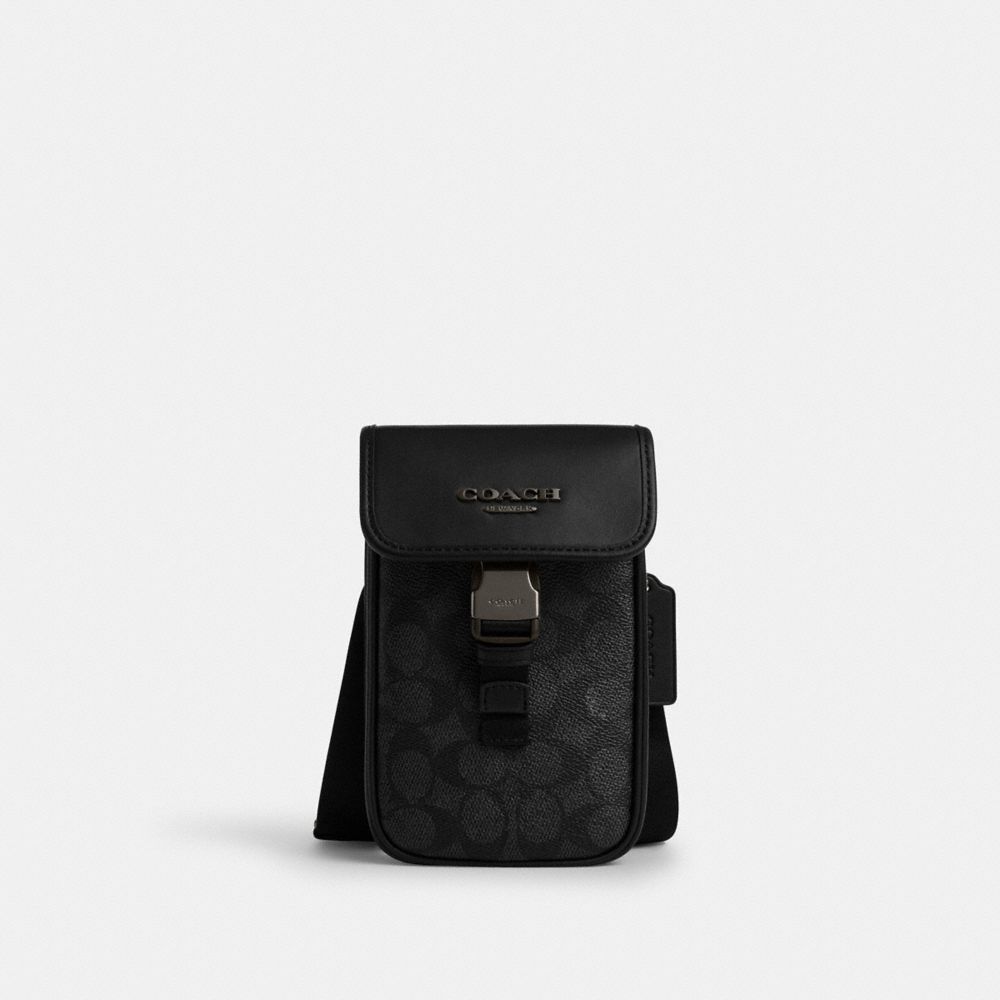 Racer Phone Crossbody In Signature - CT885 - Gunmetal/Charcoal/Black