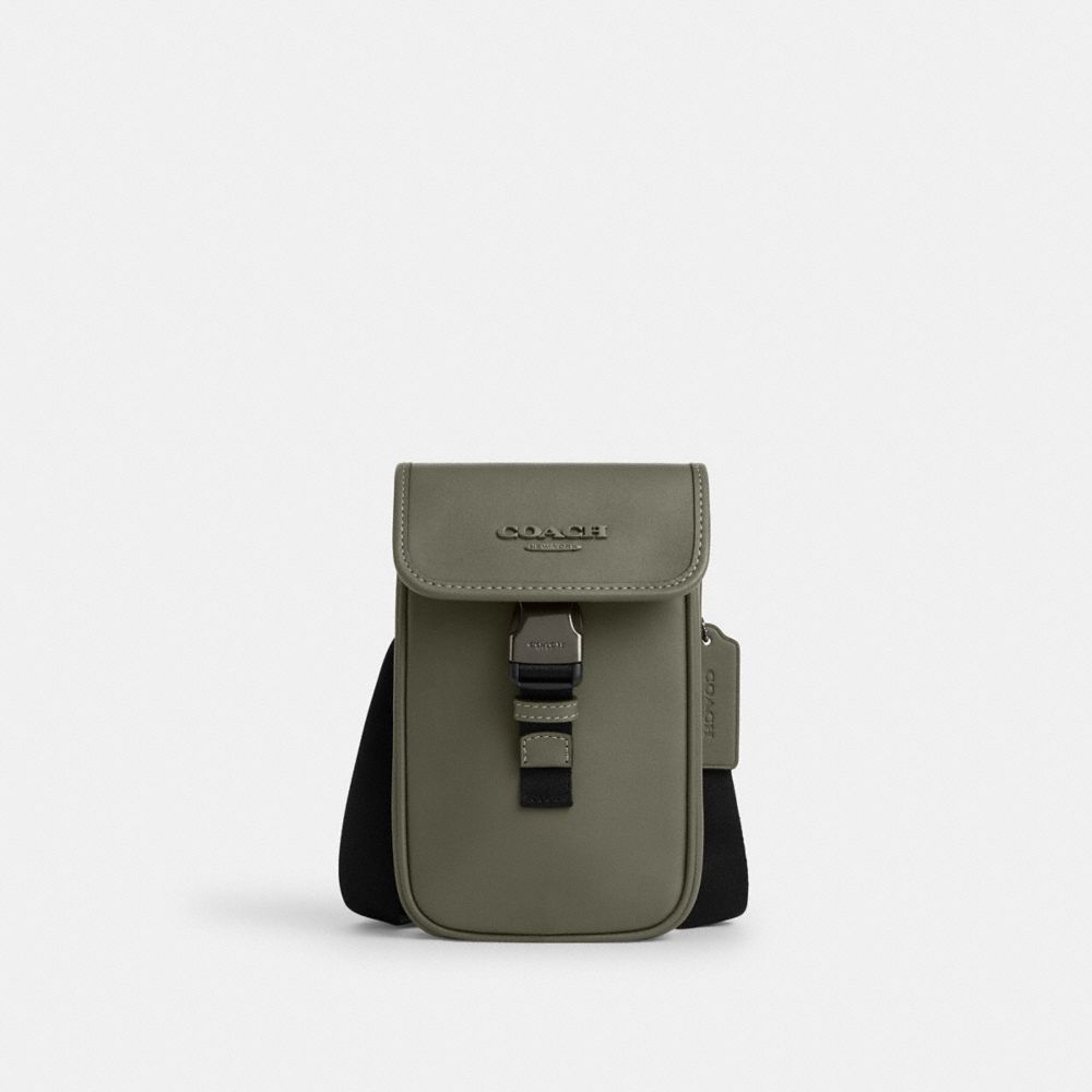 Racer Phone Crossbody In Smooth Leather - CT886 - Gunmetal/Military Green