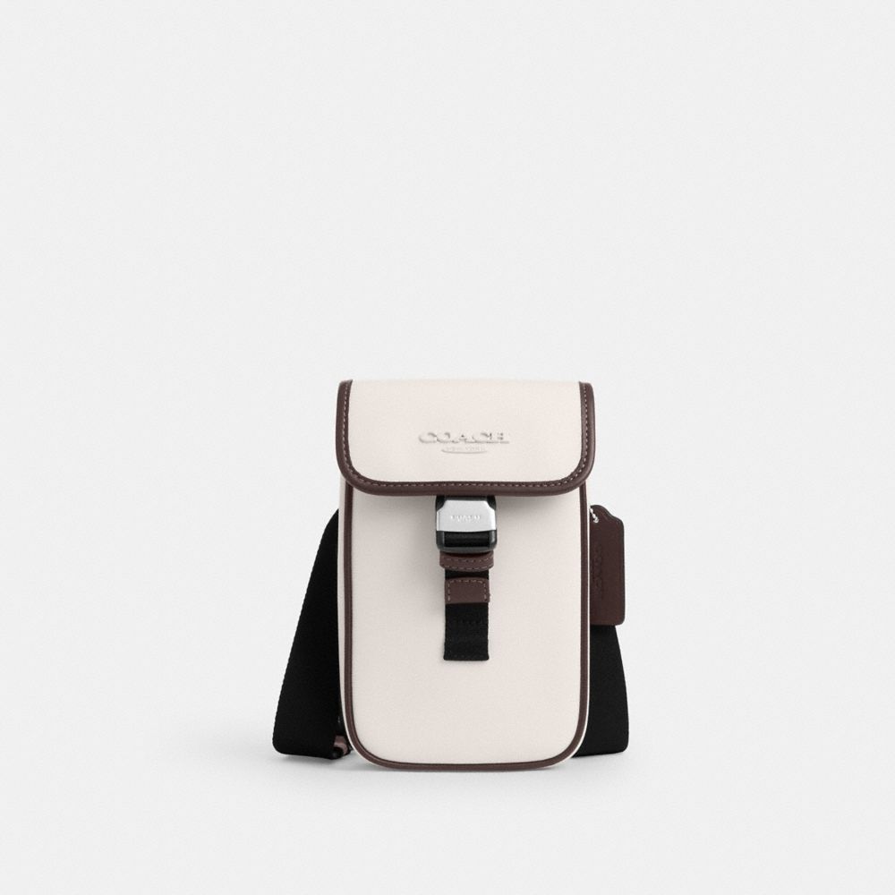 COACH CT887 Racer Phone Crossbody In Leather SV/CHALK/MAPLE