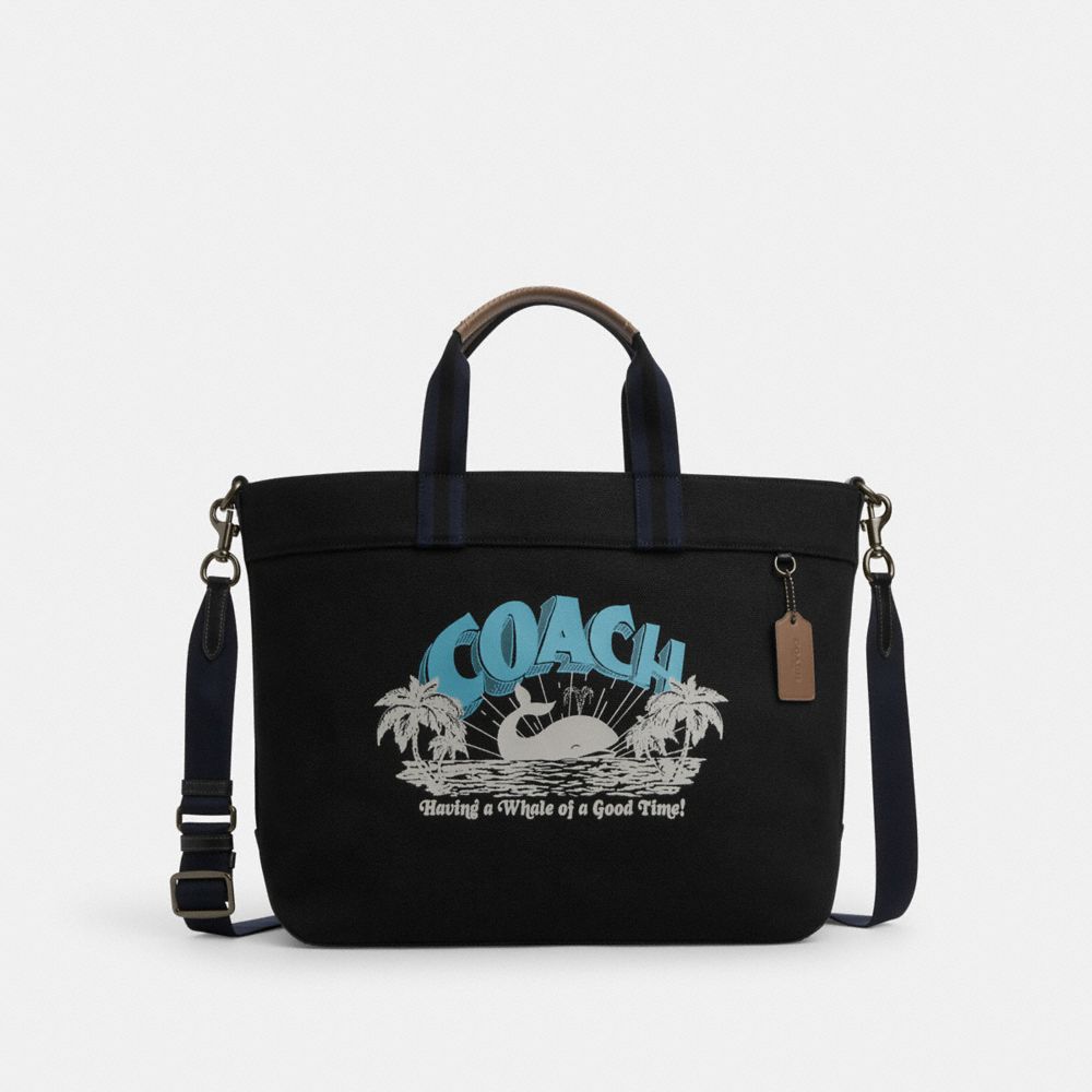 COACH CT899 Tote Bag 38 With Whale Graphic Gunmetal/Black Multi