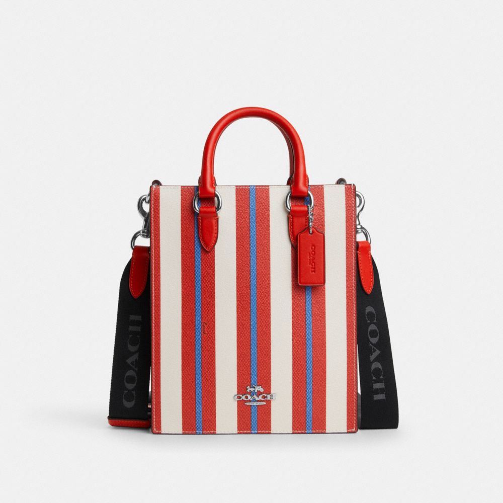 COACH CT900 Dylan Tote Bag With Stripe Print SILVER/MIAMI RED MULTI