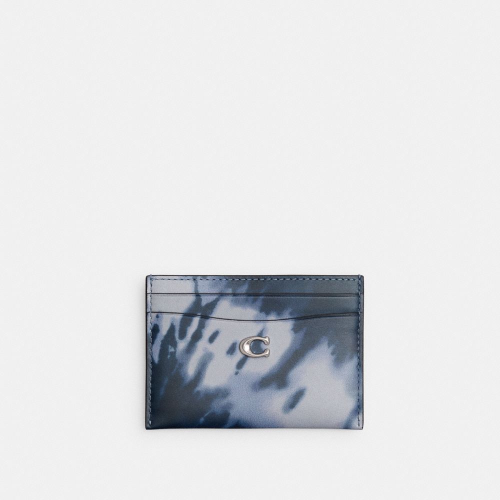 COACH CT916 Essential Card Case With Tie Dye Print SILVER/MIDNIGHT NAVY