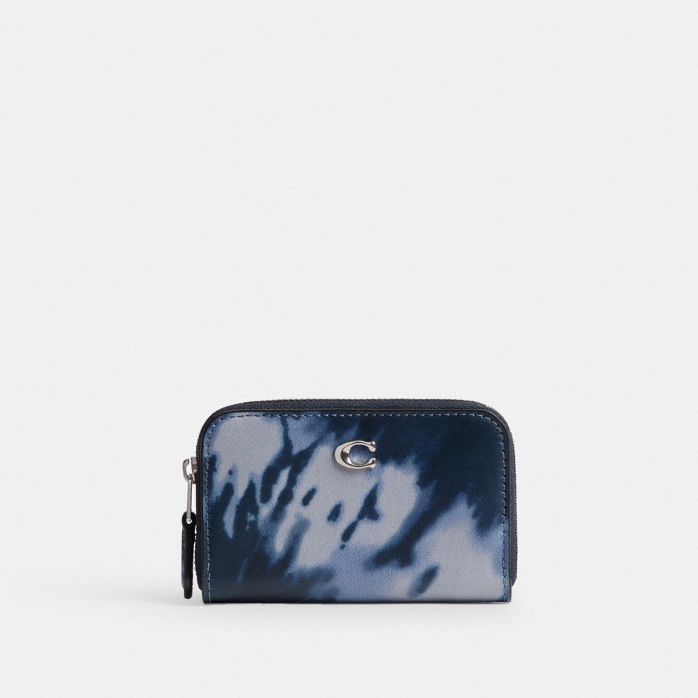 COACH CT917 Small Zip Around Card Case With Tie Dye Print SILVER/MIDNIGHT NAVY