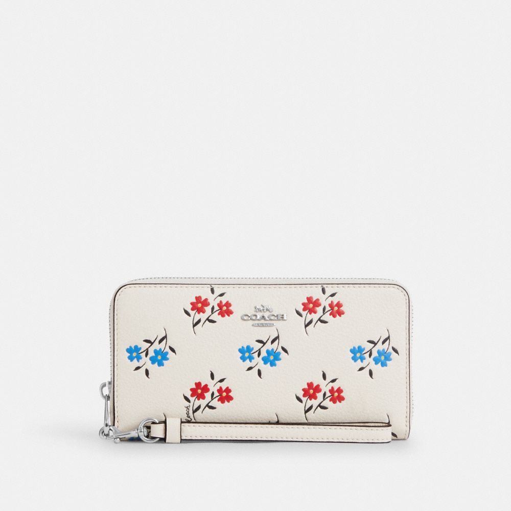 COACH CT919 Long Zip Around Wallet With Floral Print SILVER/CHALK MULTI