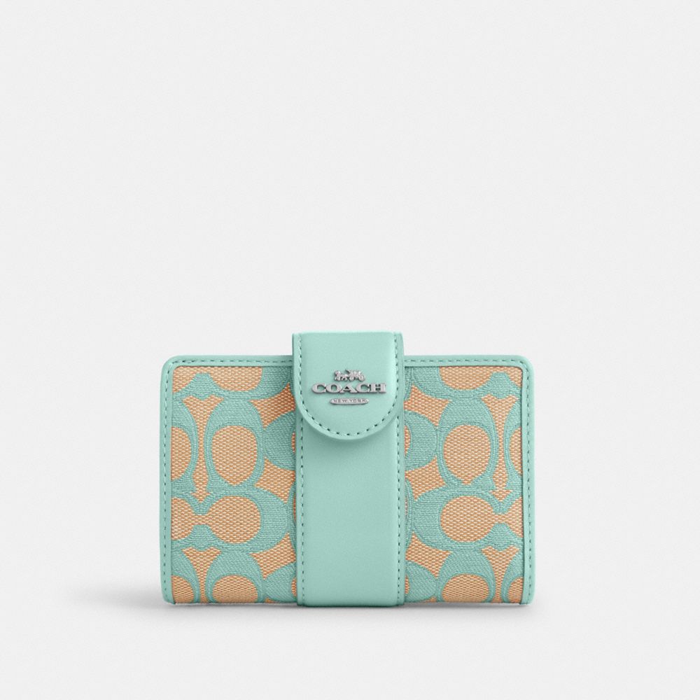 Medium Corner Zip Wallet In Signature Jacquard - CT922 - Sv/Faded Blue