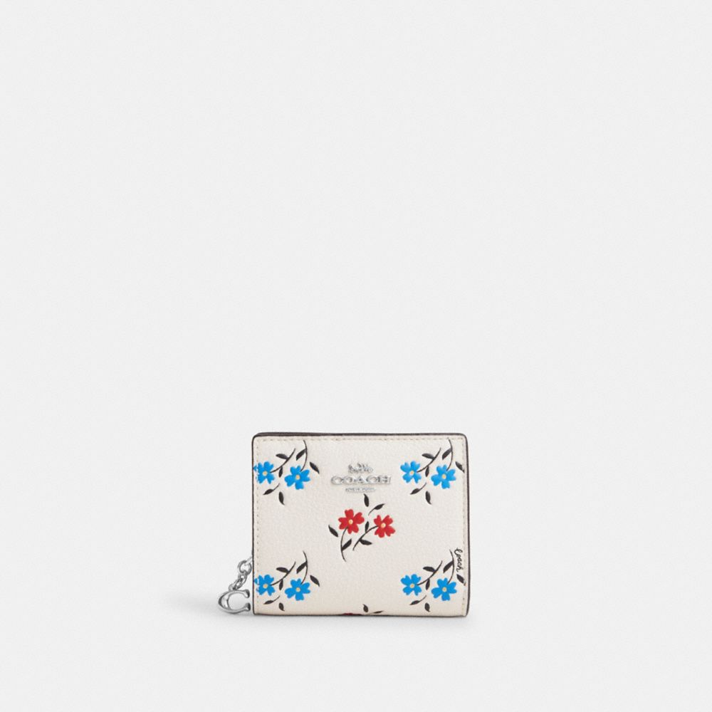COACH CT981 Snap Wallet With Floral Print SILVER/CHALK MULTI