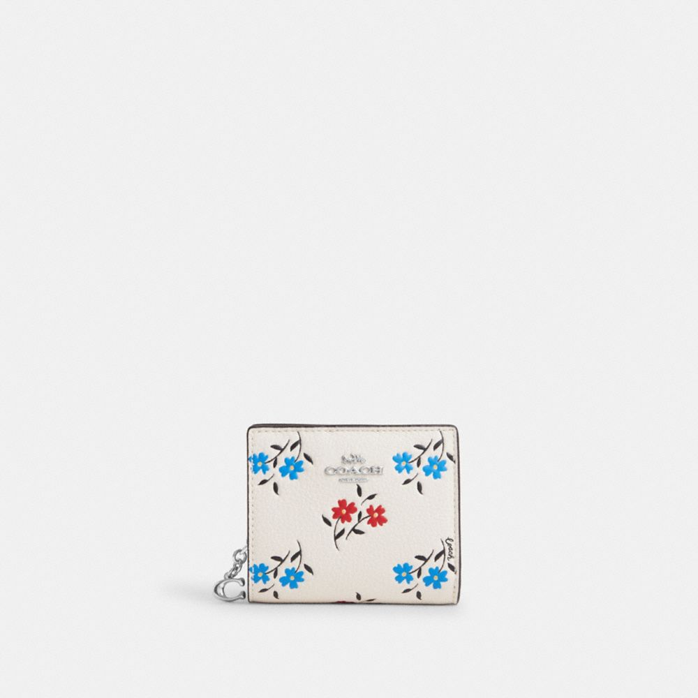 COACH CT981 Snap Wallet With Floral Print Silver/Chalk Multi