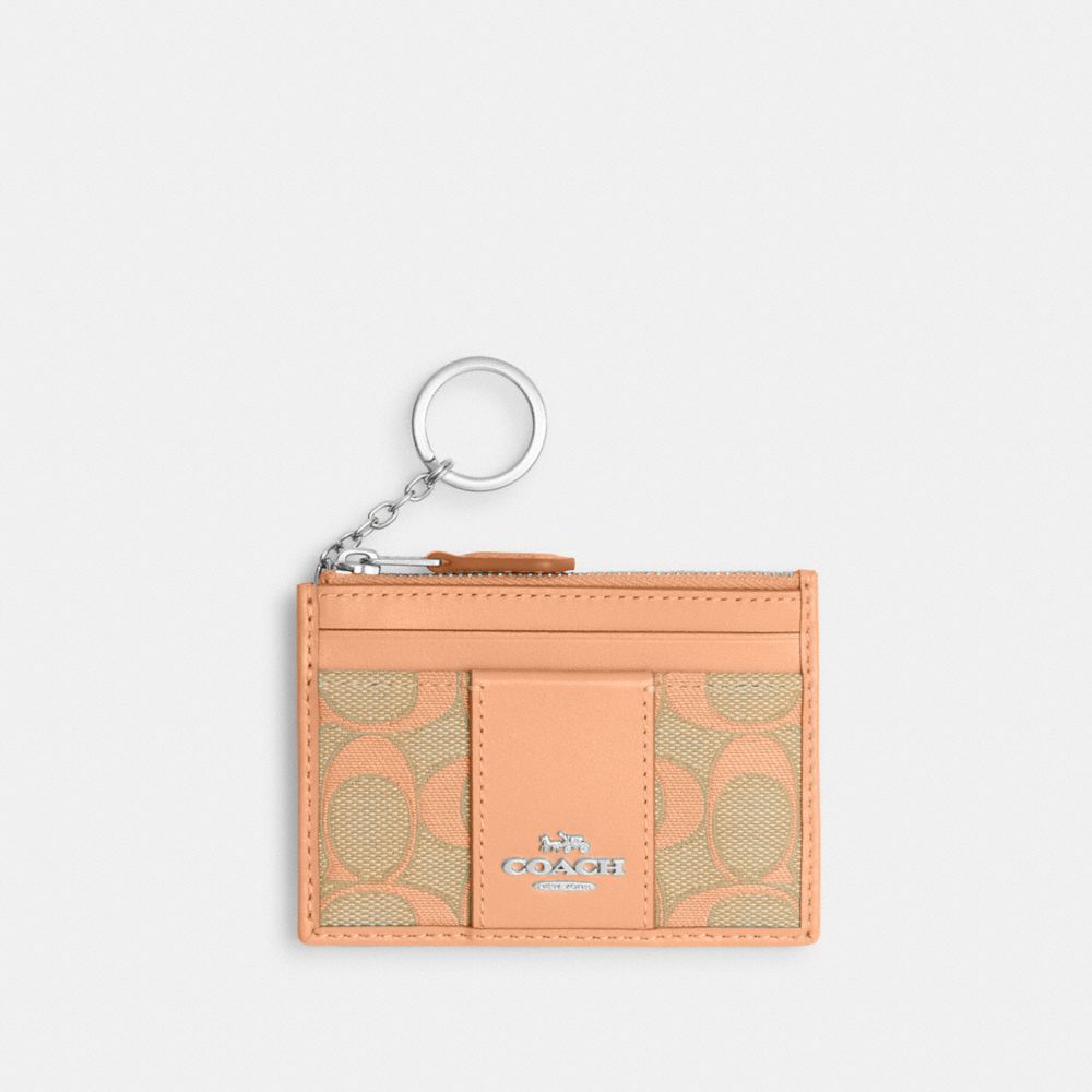 Mini Skinny Id Case In Signature Jacquard - CT994 - Sv/Faded Blush