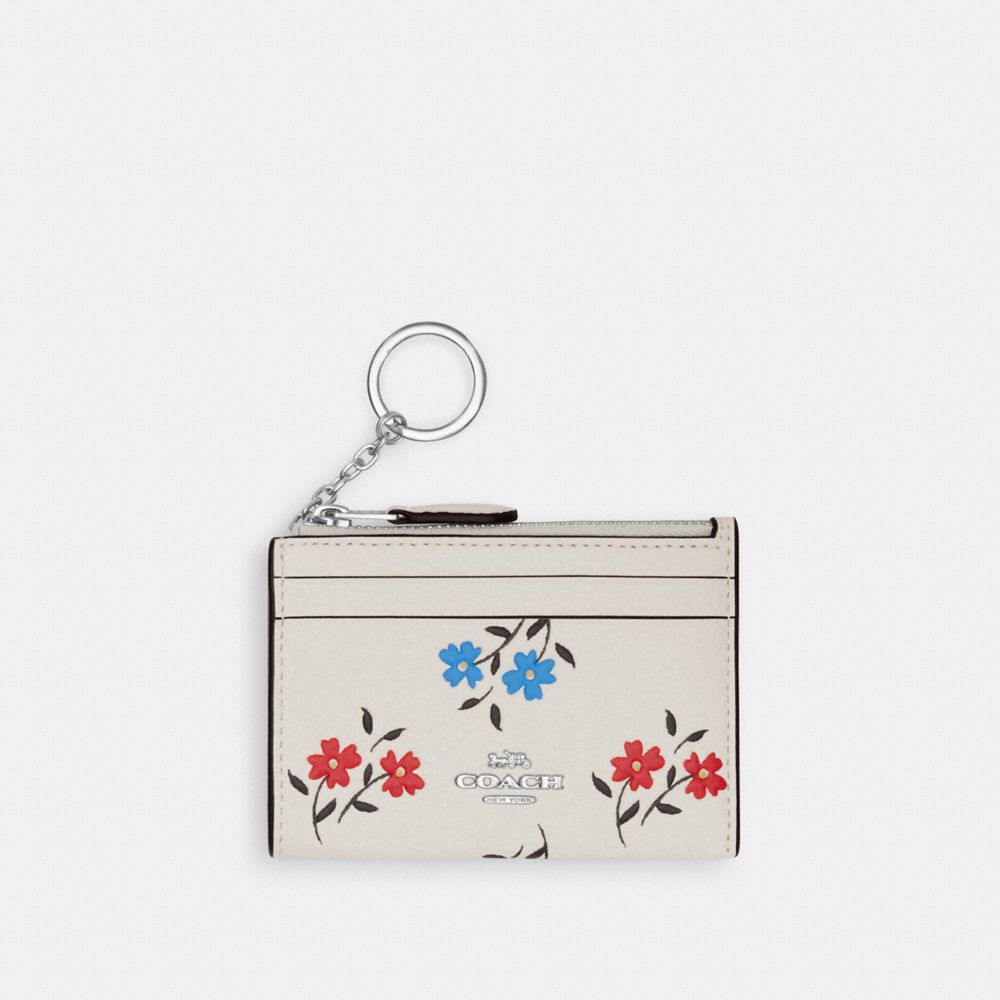 COACH CT995 Mini Skinny Id Case With Floral Print SILVER/CHALK MULTI