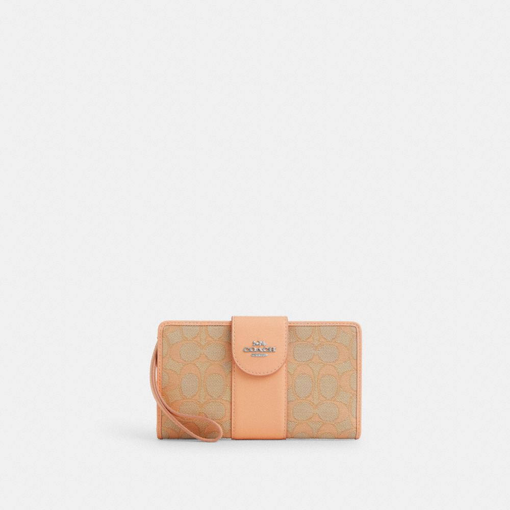 Phone Wallet In Signature Jacquard - CU071 - Sv/Faded Blush