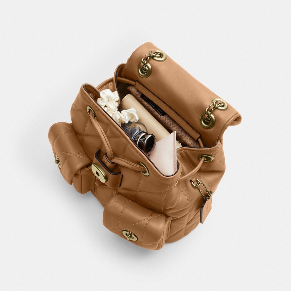 TABBY BACKPACK WITH PILLOW QUILTING-B4/HONEY BROWN