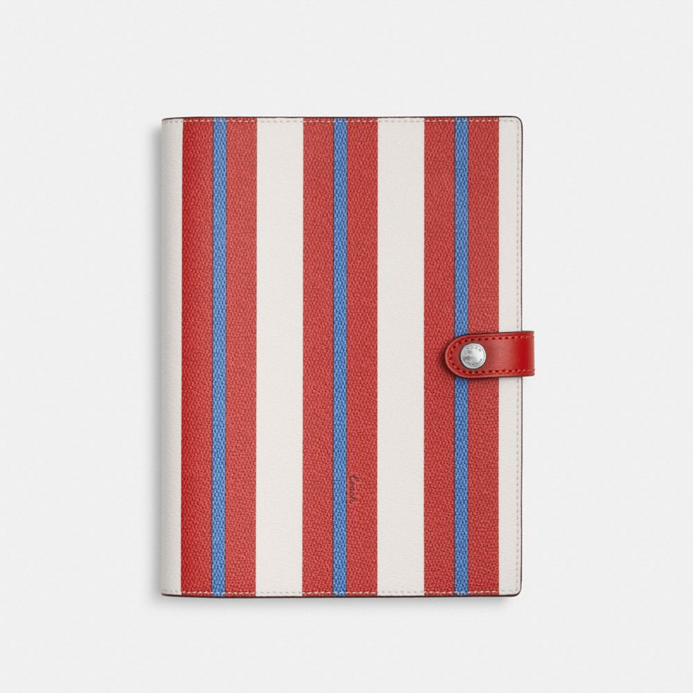 COACH CU092 Notebook With Stripe Print SILVER/CHALK MULTI