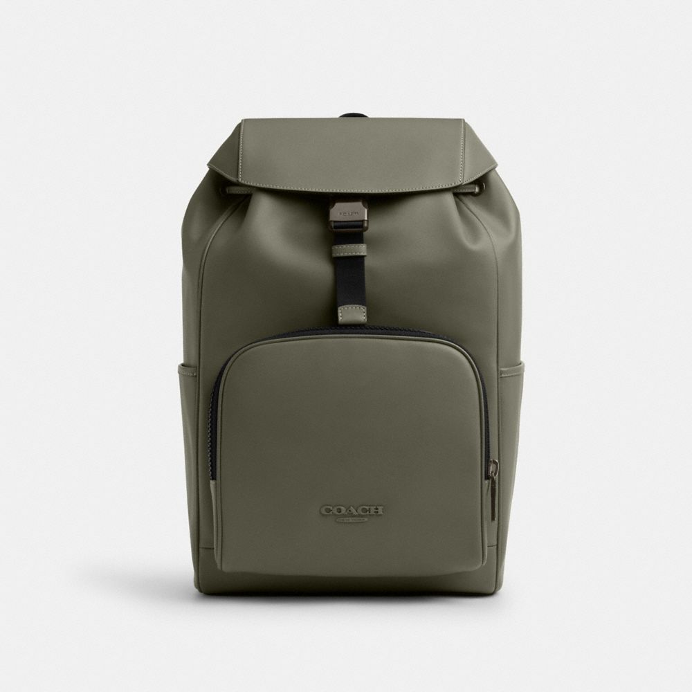 Racer Backpack In Smooth Leather - CU112 - Gunmetal/Military Green