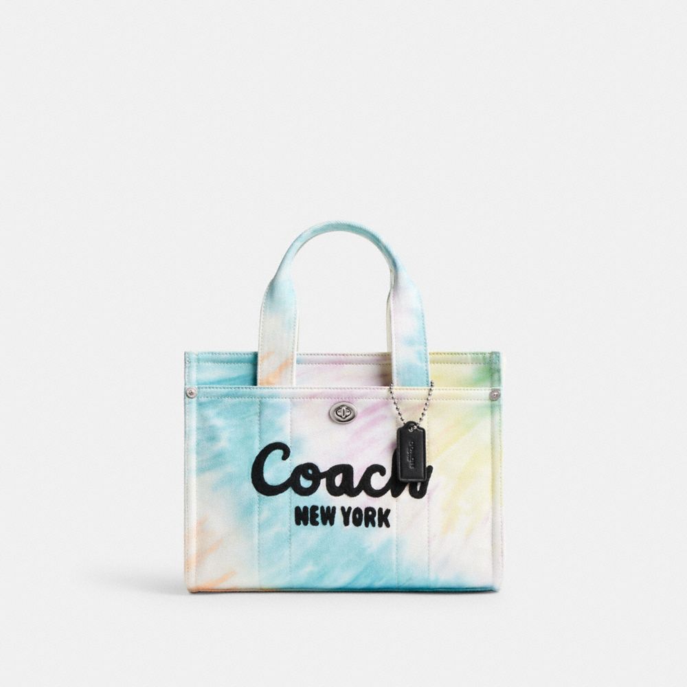 COACH CU129 Cargo Tote Bag 26 With Rainbow Tie Dye Print SILVER/MULTI