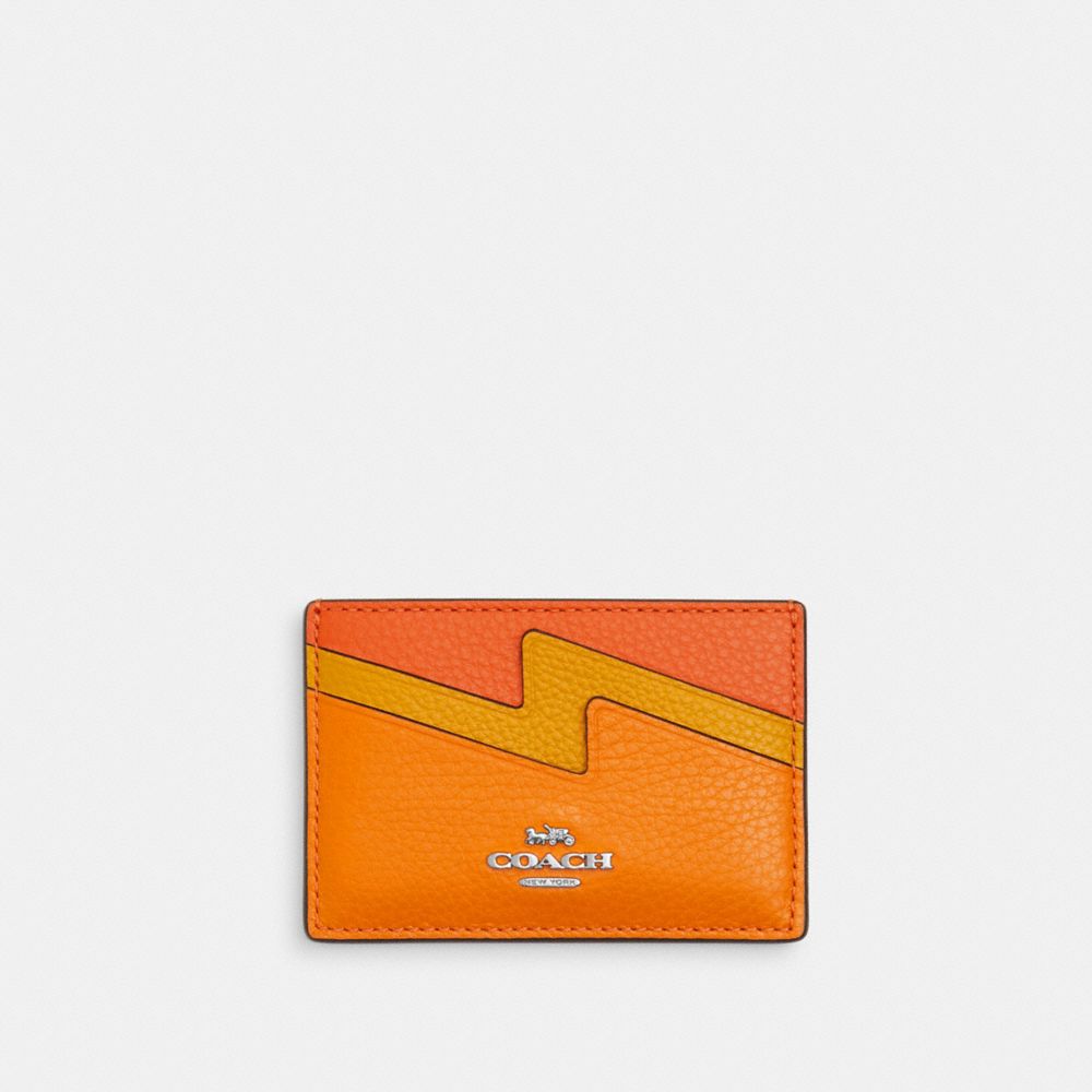 COACH CU134 Bolt Card Case Silver/Bright Mandarin Multi