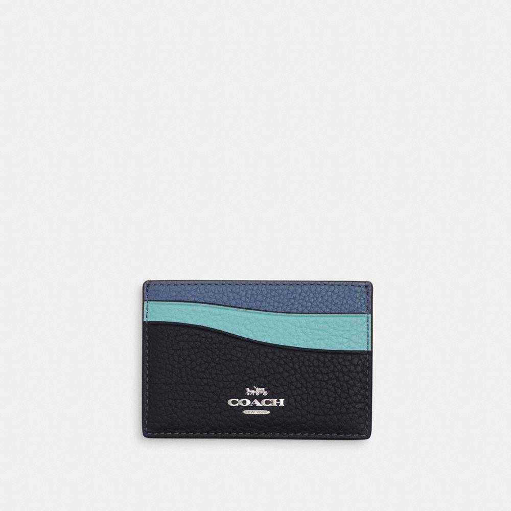 COACH CU136 Wave Card Case SILVER/MIDNIGHT NAVY MULTI