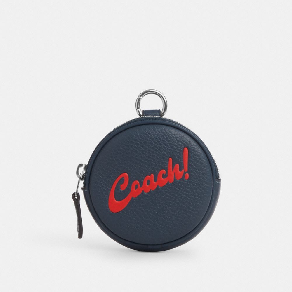 COACH CU141 Round Coin Case With Coach Graphic SV/DENIM/RED