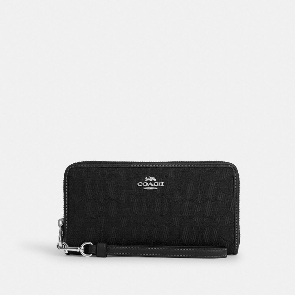 Long Zip Around Wallet In Signature Jacquard - CU150 - Silver/Black