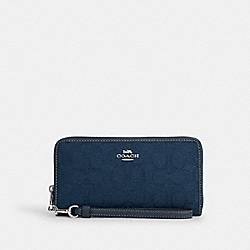 Long Zip Around Wallet In Signature Jacquard - CU150 - Silver/Denim/Dark Denim