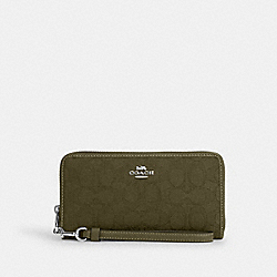 Long Zip Around Wallet In Signature Jacquard - CU150 - Silver/Olive Drab/Olive Drab