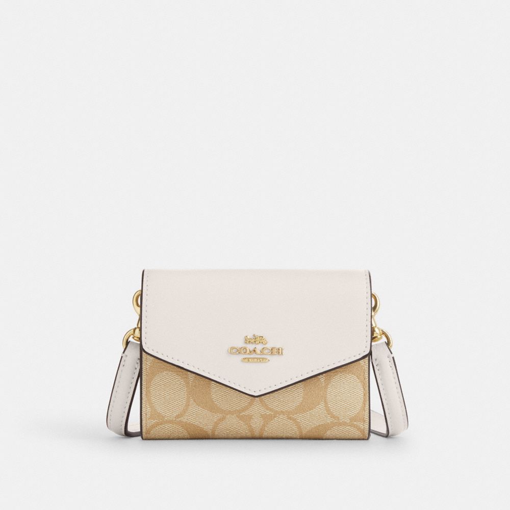 Mini Envelope Wallet With Strap In Signature Canvas - CU172 - Gold/Light Khaki Chalk