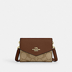 Mini Envelope Wallet With Strap In Signature Canvas - CU172 - Gold/Khaki Saddle 2