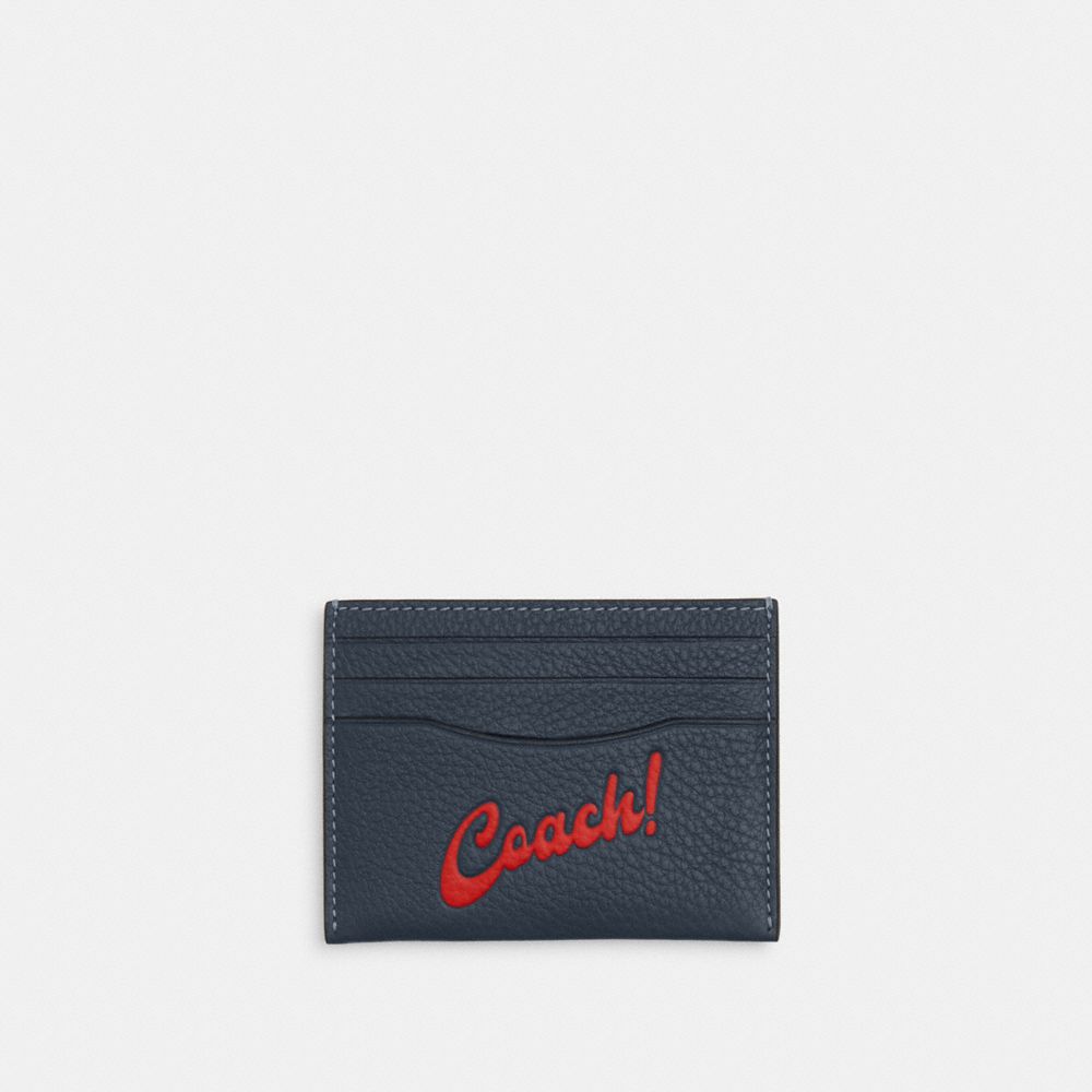 COACH CU174 Slim Id Card Case With Coach Graphic DENIM/RED