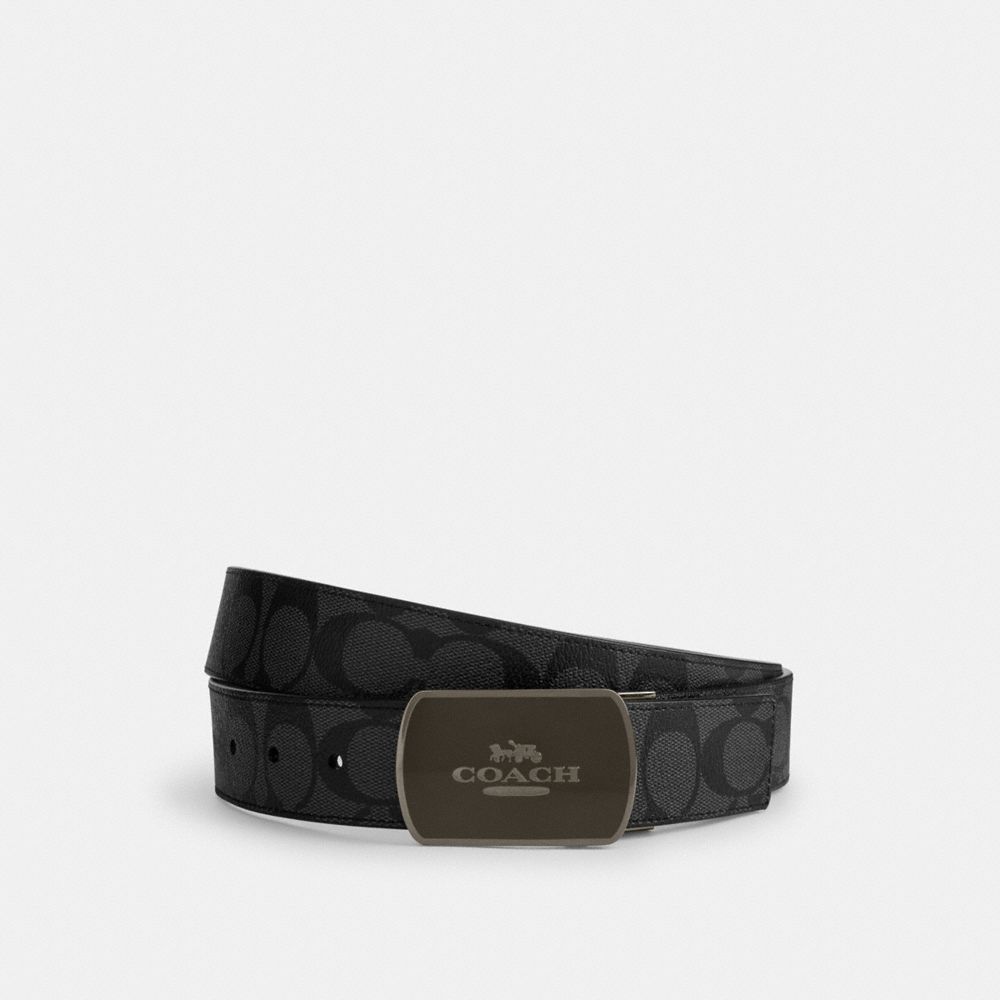 COACH CU210 Plaque Buckle Cut To Size Reversible Belt, 38 Mm GUNMETAL/CHARCOAL/BLACK