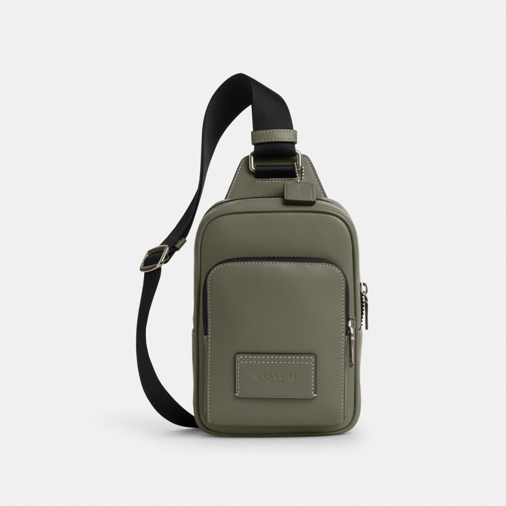 COACH CU252 Racer Sling Pack In Smooth Leather GUNMETAL/MILITARY GREEN