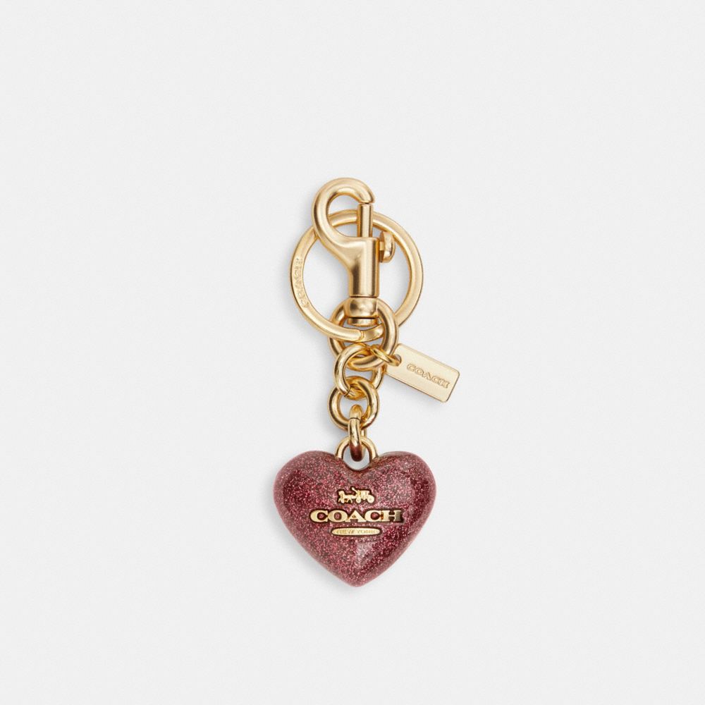 COACH CU261 Heart Bag Charm GOLD/TRUE PINK