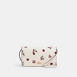 Anna Foldover Clutch Crossbody With Ladybug Floral Print - CU267 - Gold/Chalk Multi