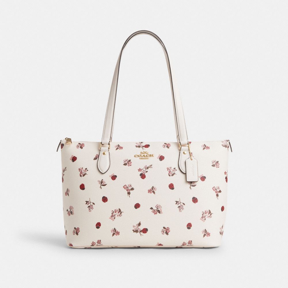 COACH CU271 Gallery Tote With Ladybug Floral Print Gold/Chalk Multi