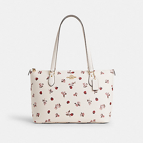 COACH CU271 Gallery Tote With Ladybug Floral Print Gold/Chalk Multi
