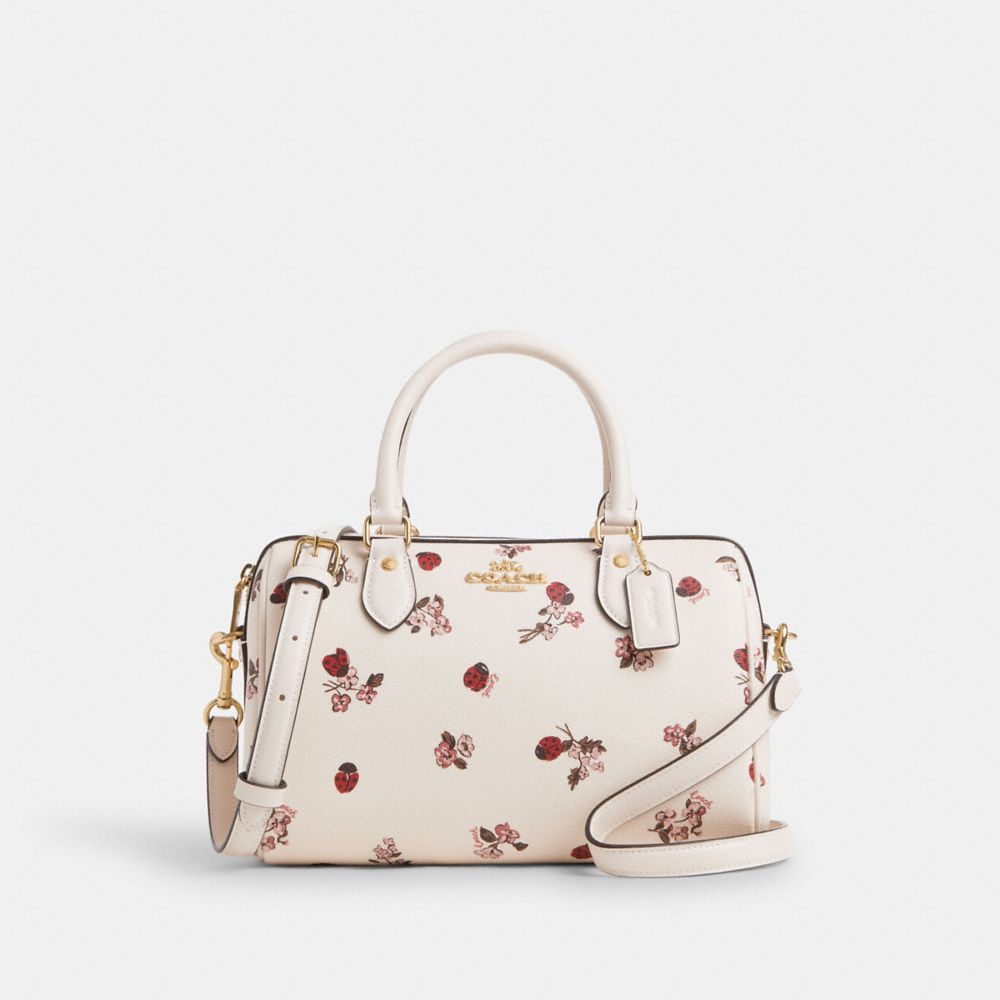 COACH CU272 Rowan Satchel With Ladybug Floral Print Gold/Chalk Multi