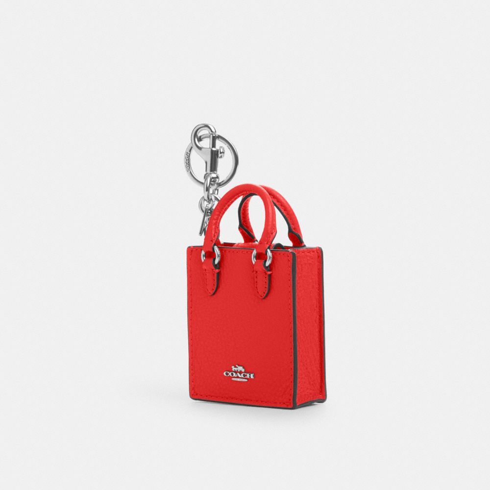 COACH CU280 North/south Mini Tote Bag Charm SILVER/MIAMI RED