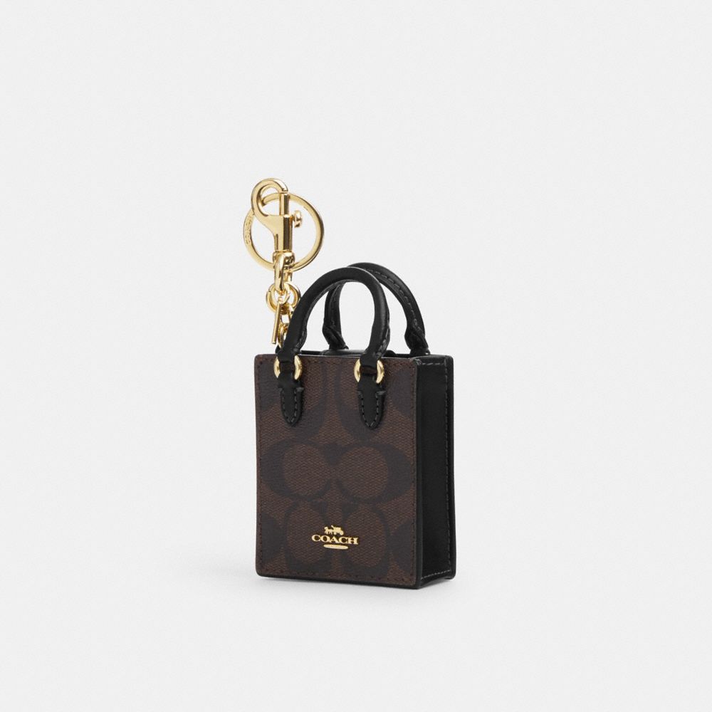 North/South Mini Tote Bag Charm In Signature Canvas - CU281 - Gold/Brown Black