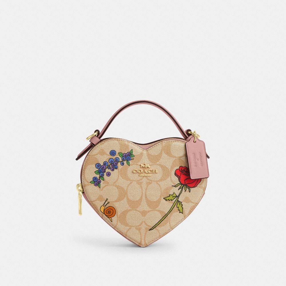 Coach X Observed By Us Heart Crossbody In Signature Canvas With Print - CU373 - Im/Light Khaki/Light Pink