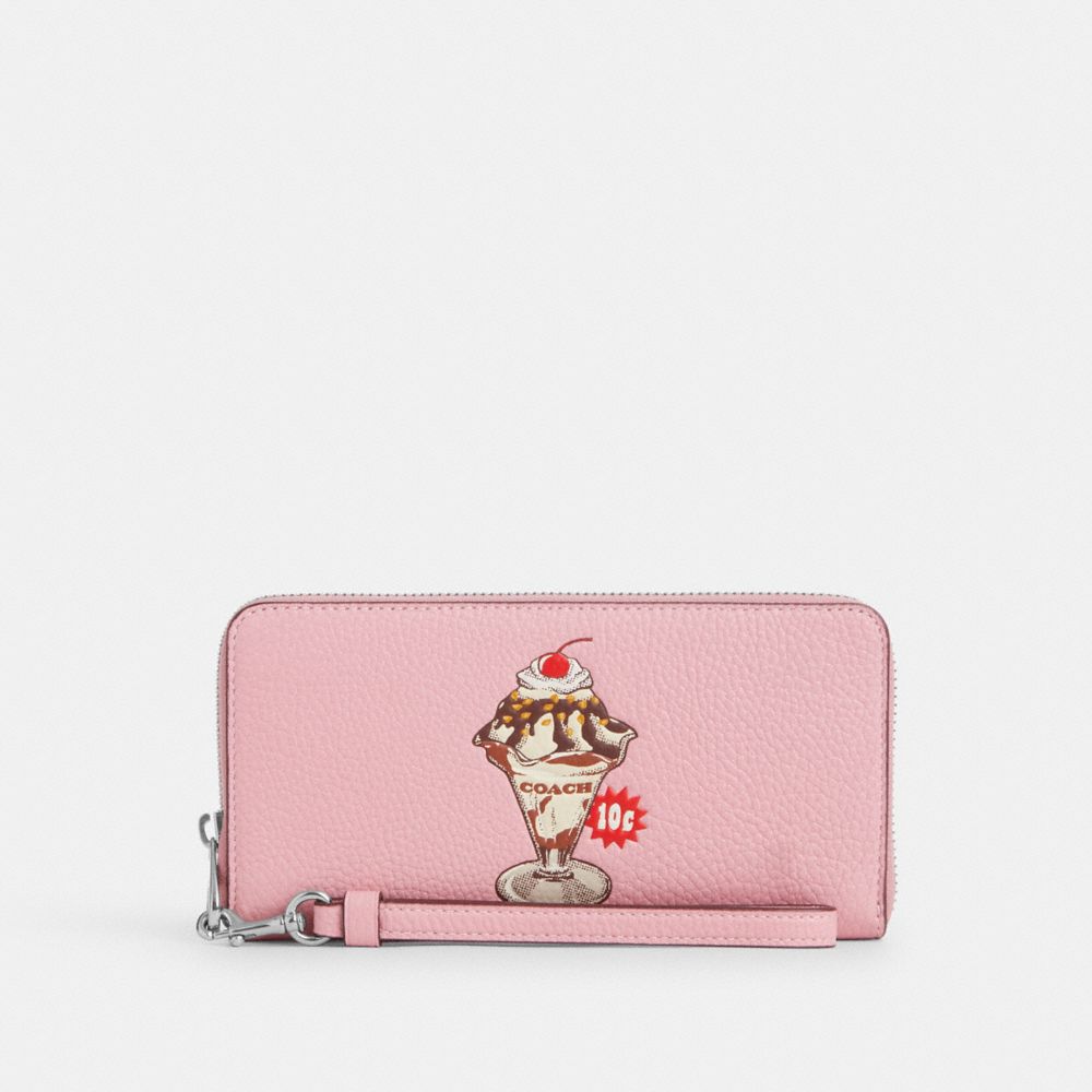 Long Zip Around Wallet With Sundae Graphic - CU380 - Sv/Cherry Blossom