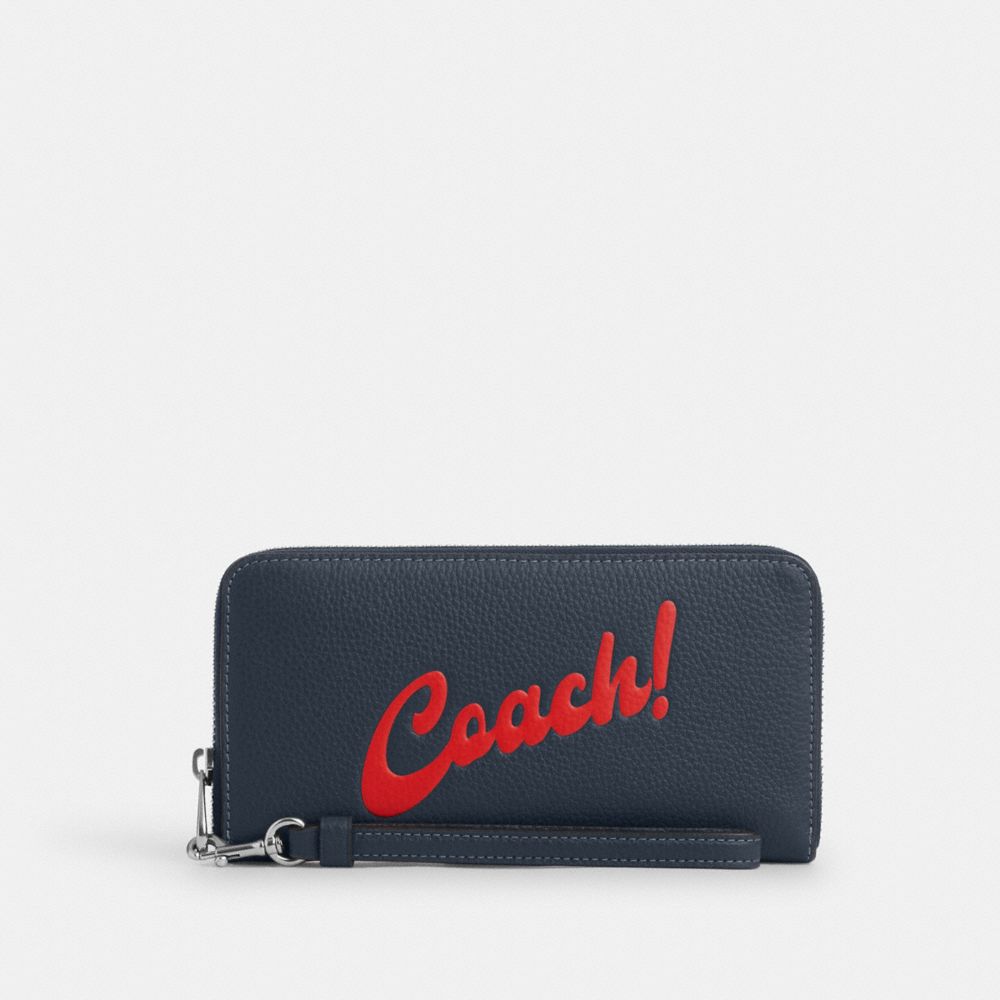 Long Zip Around Wallet With Coach Graphic - CU381 - Silver/Denim