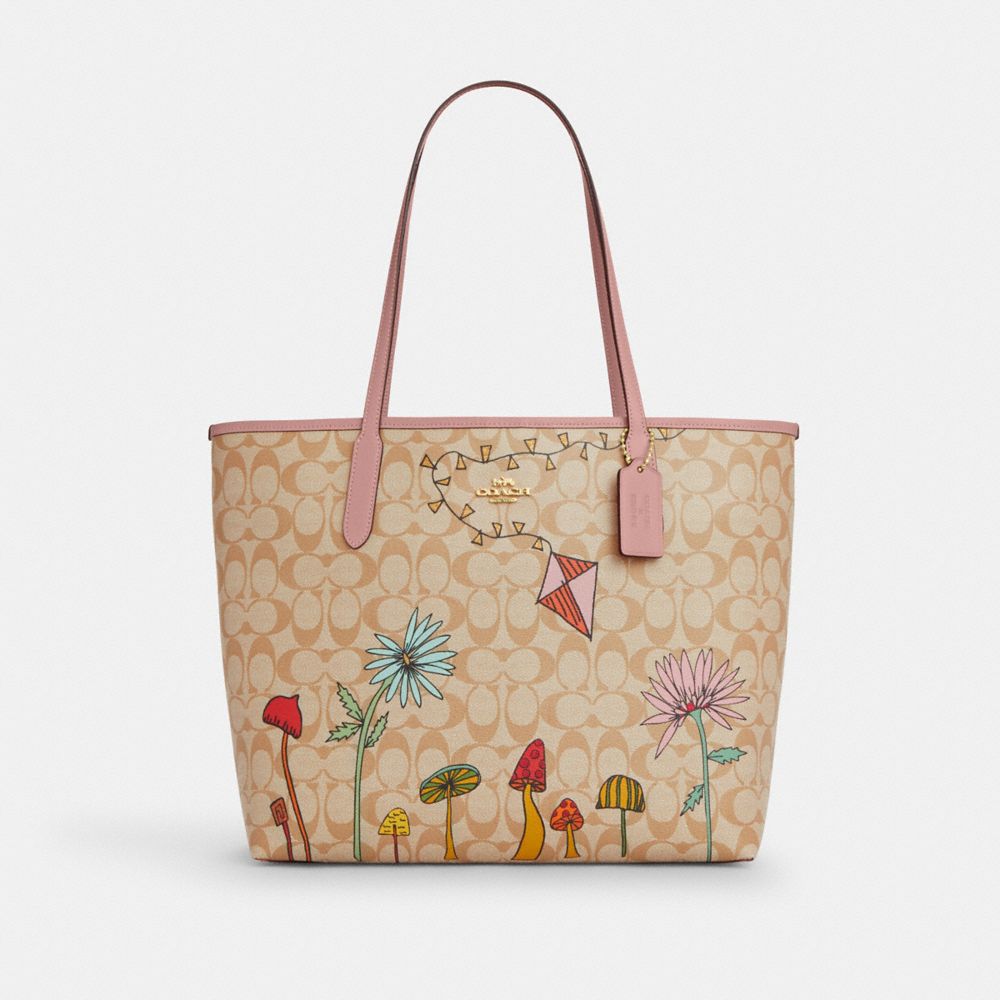 COACH CU392 Coach X Observed By Us City Tote Bag In Signature Canvas GOLD/LIGHT KHAKI MULTI